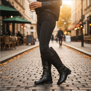 Journee Collection Triple Buckle Ridding Biker Moto Boots 7.5 M WIDE CALF Black